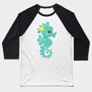 Cute Seahorse, Green Seahorse, Starfish, Hearts Baseball T-Shirt